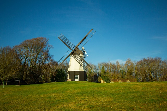 A windmill on a sunny day in Buckinghamshire, home to many beer and cider festivals.